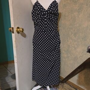 Stop Staring Navy and White Polka Dot Dress